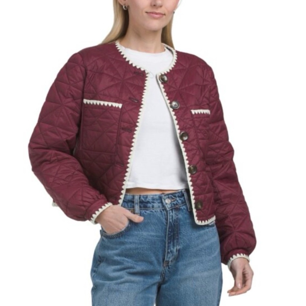 RACHEL ZOE Reversible Quilted Jacket with Whipstitch Edging Navy/Burgundy